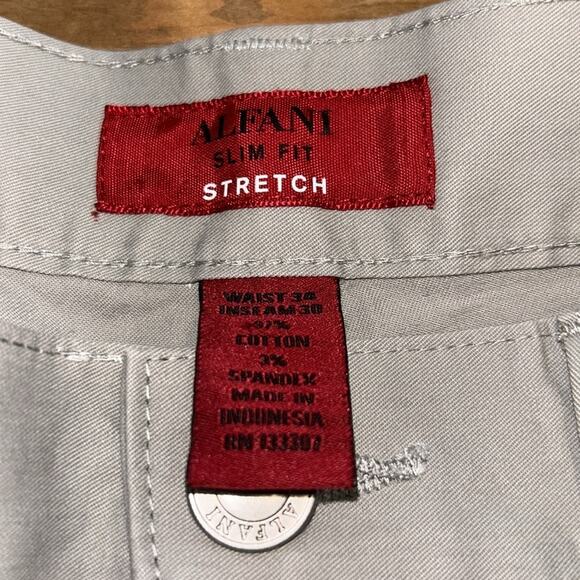 Mens Alfani Gray Slim Stretch Fit Flat Front Casual Leg Chino Pants Sz34 - Picture 2 of 7